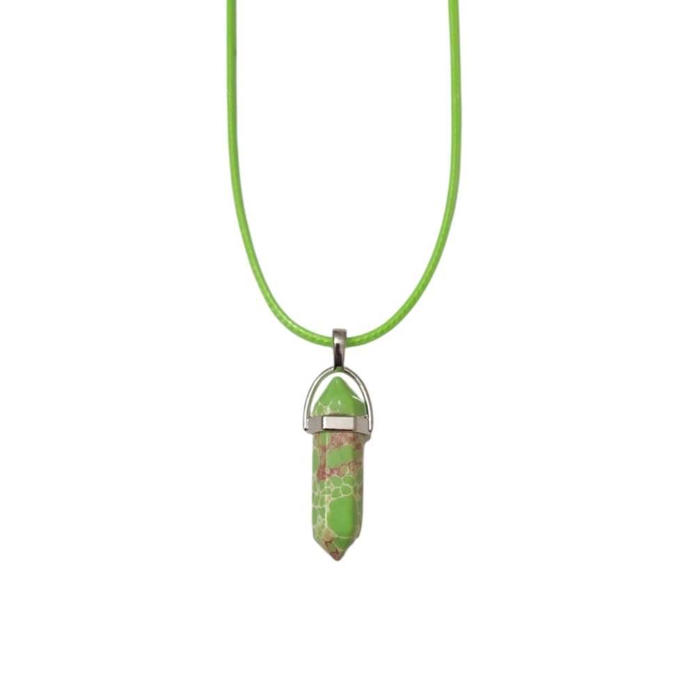 Natural Green Jasper Chakra Healing Crystal Point Pendant Green Cord Necklace